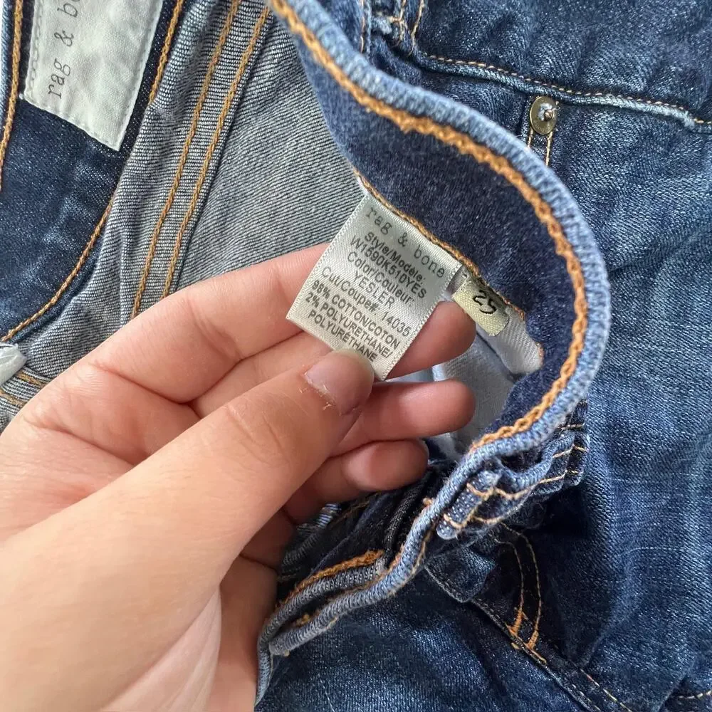 Rag & Bone Jeans Womens 25 Blue Dre Skinny Cuffed Hem Distressed Denim Casual - Picture 6 of 10